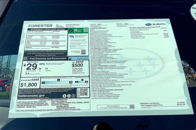 new 2025 Subaru Forester car, priced at $32,017