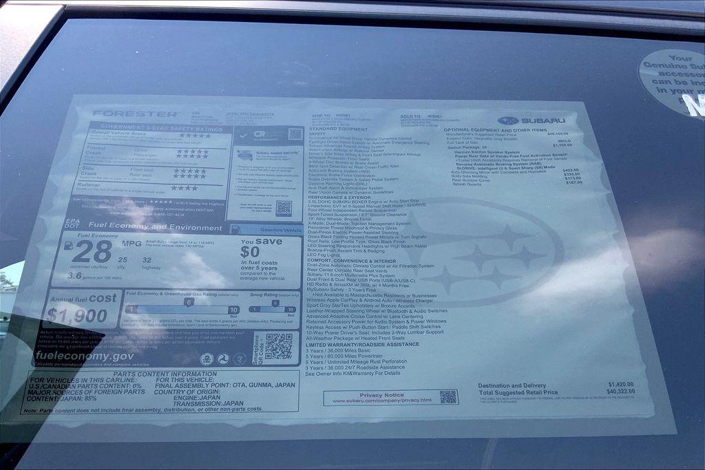 new 2025 Subaru Forester car, priced at $40,322