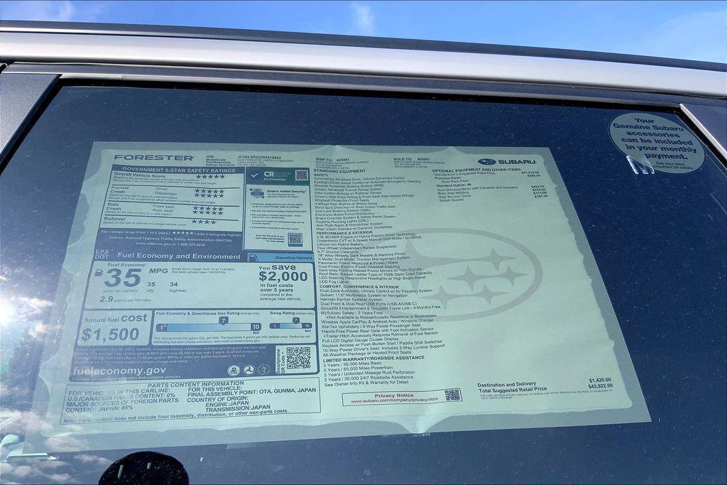 new 2025 Subaru Forester Hybrid car, priced at $43,922