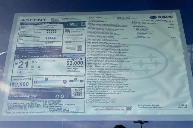 new 2025 Subaru Ascent car, priced at $51,674