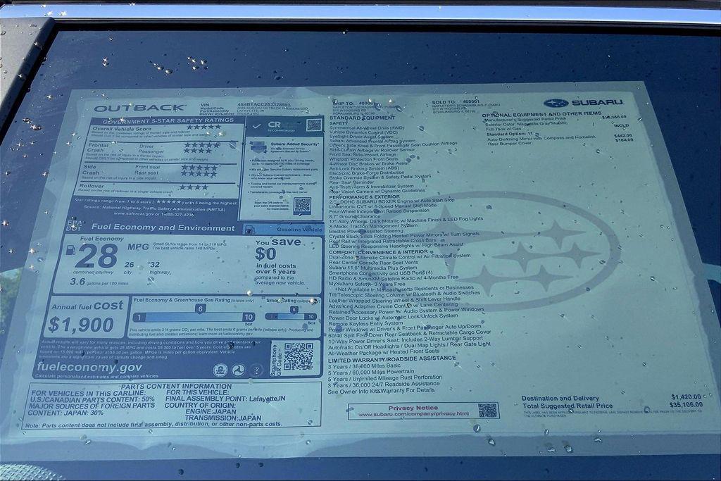 new 2025 Subaru Outback car, priced at $35,106