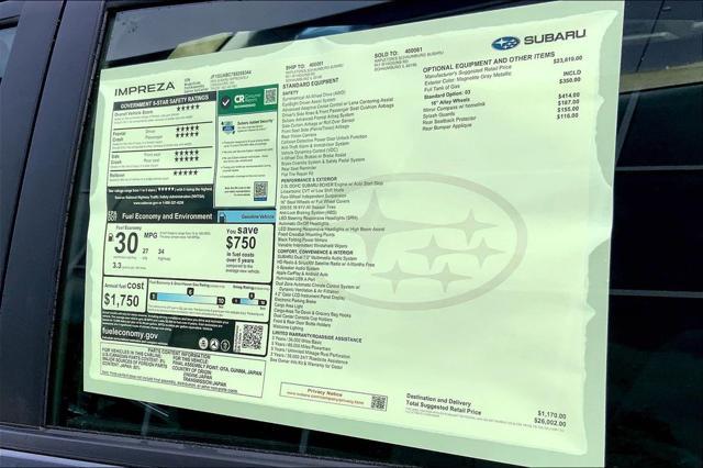 new 2025 Subaru Impreza car, priced at $26,002