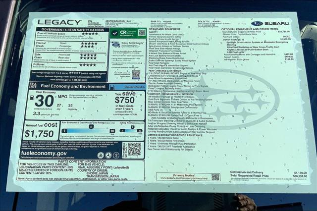 new 2025 Subaru Legacy car, priced at $30,137