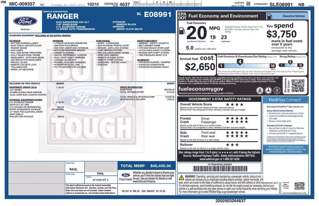 new 2025 Ford Ranger car, priced at $42,126