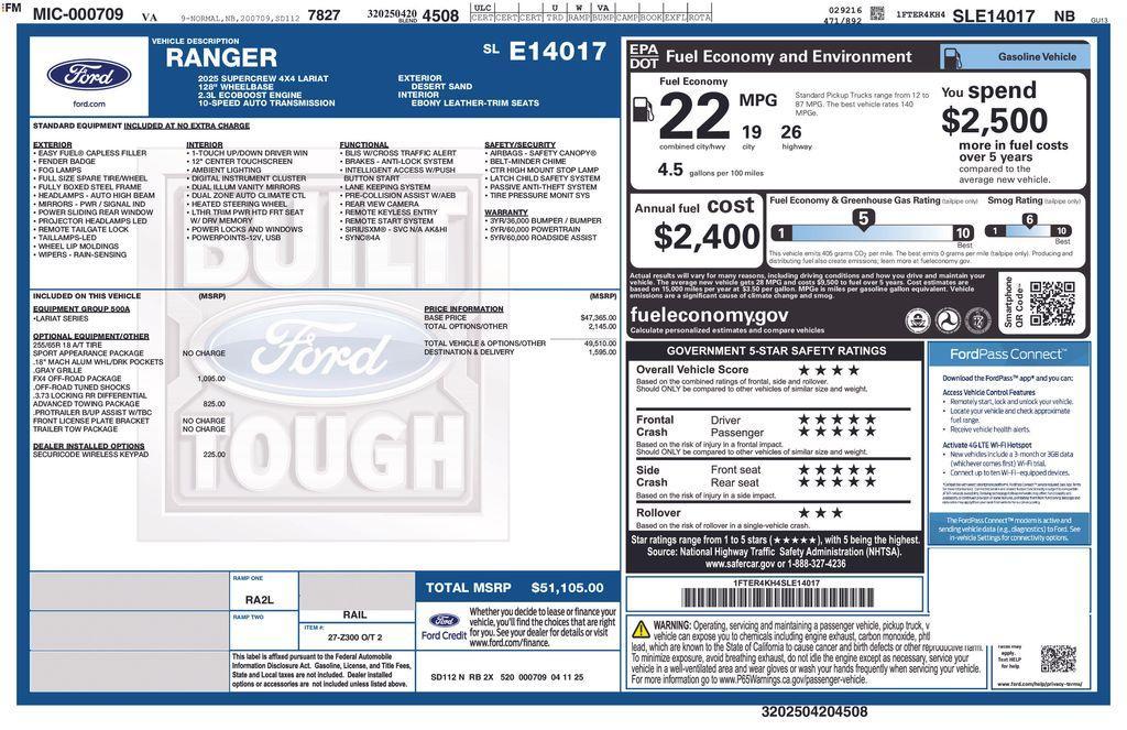 new 2025 Ford Ranger car, priced at $47,653