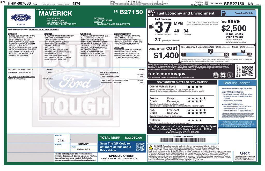new 2025 Ford Maverick car, priced at $31,400