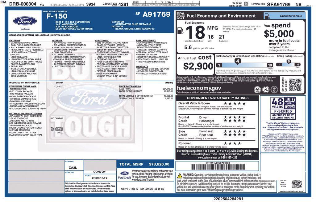 new 2025 Ford F-150 car, priced at $72,154