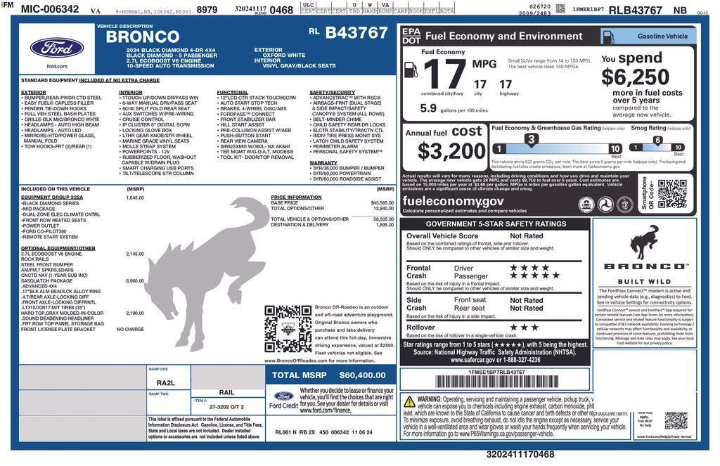 new 2024 Ford Bronco car, priced at $55,104
