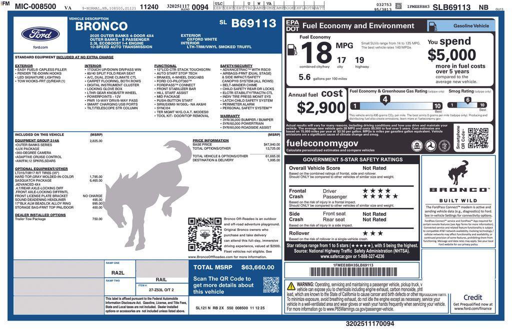 new 2025 Ford Bronco car, priced at $57,725