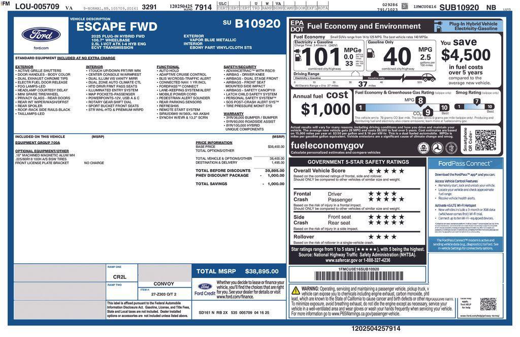 new 2025 Ford Escape car, priced at $32,968