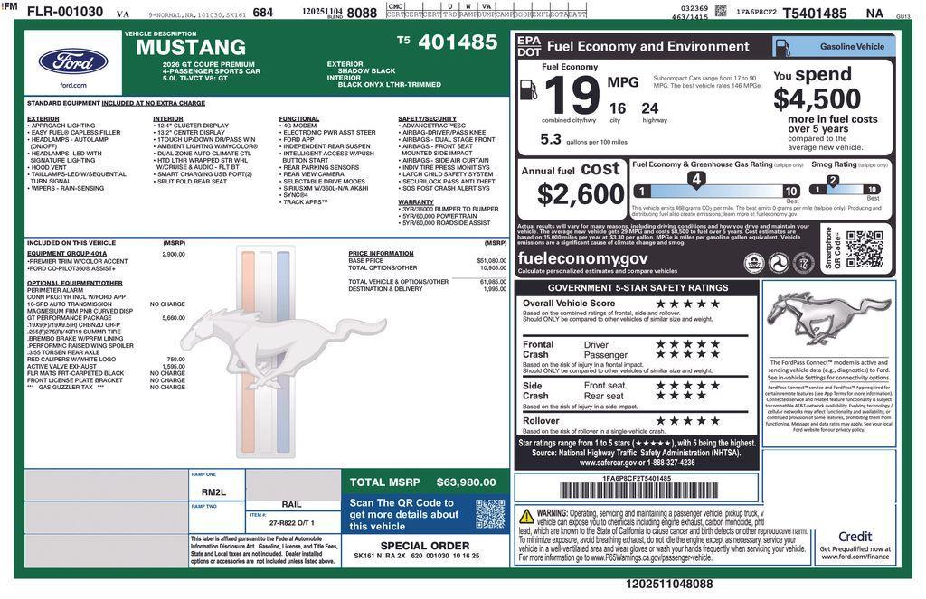 new 2026 Ford Mustang car, priced at $63,980