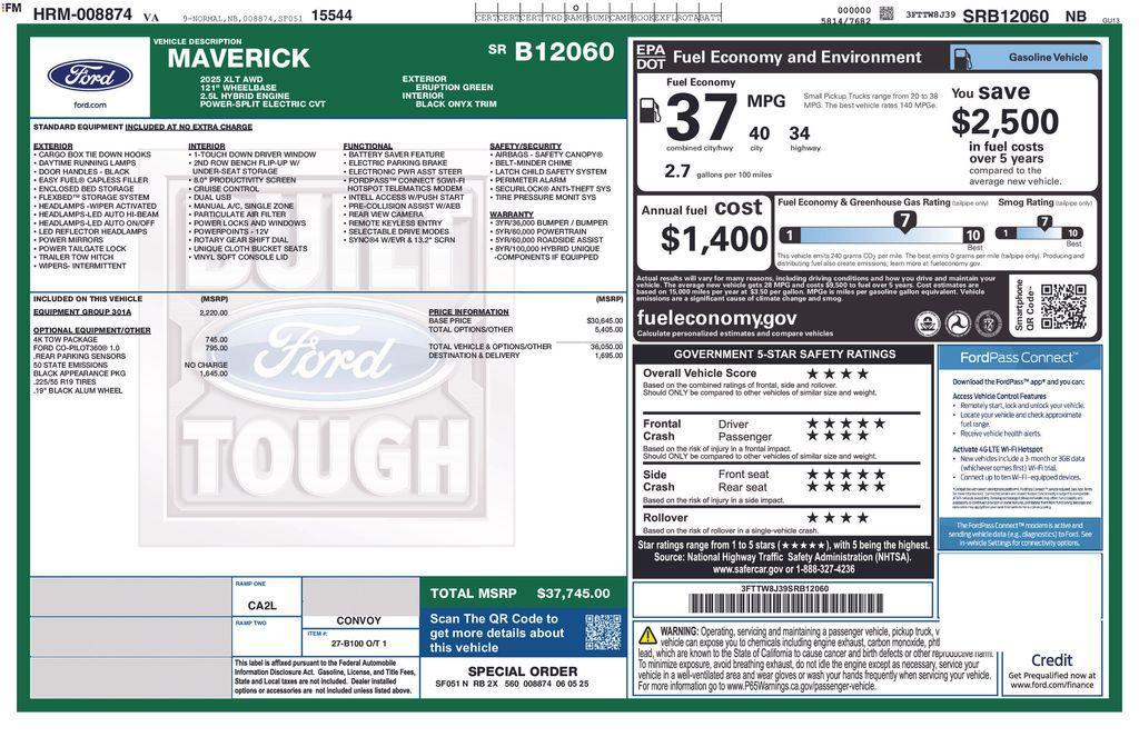 new 2025 Ford Maverick car, priced at $37,745
