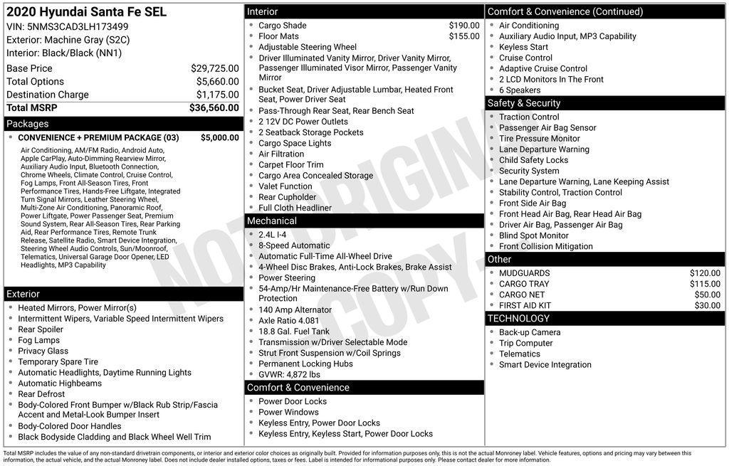 used 2020 Hyundai Santa Fe car, priced at $17,565