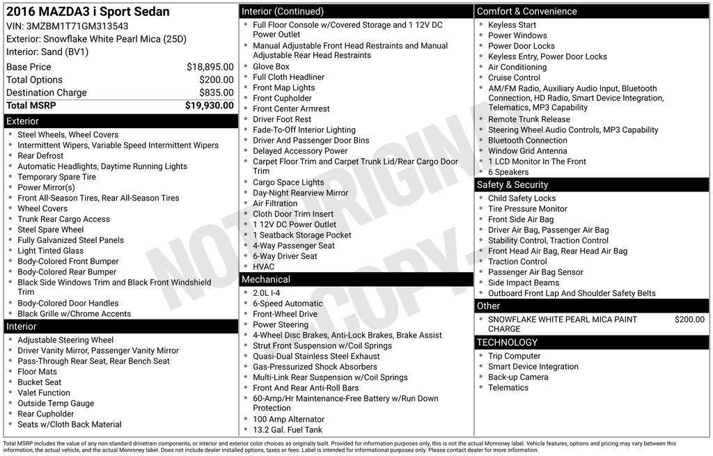 used 2016 Mazda Mazda3 car, priced at $14,523