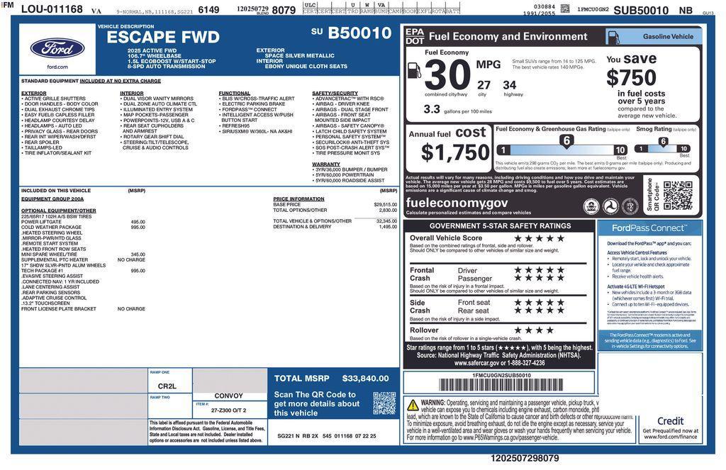 new 2025 Ford Escape car, priced at $26,053