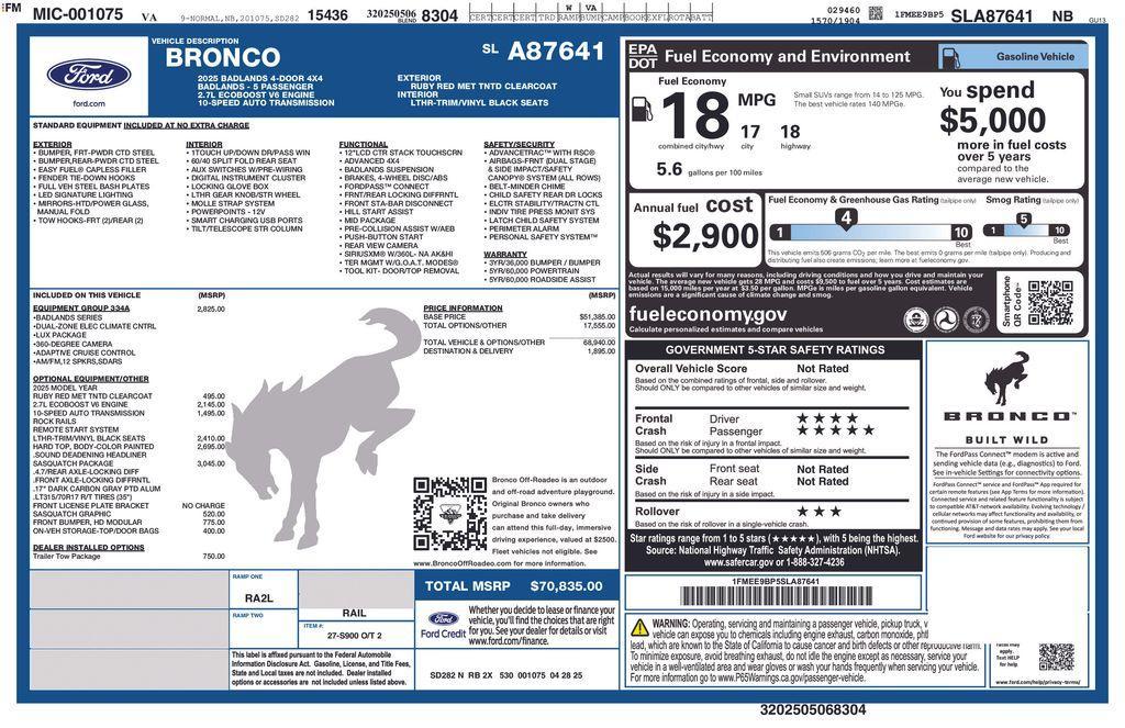 new 2025 Ford Bronco car, priced at $66,056