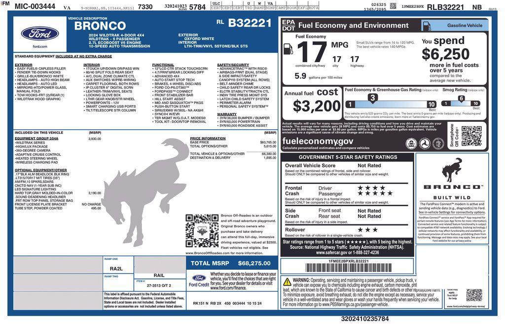new 2024 Ford Bronco car, priced at $62,441