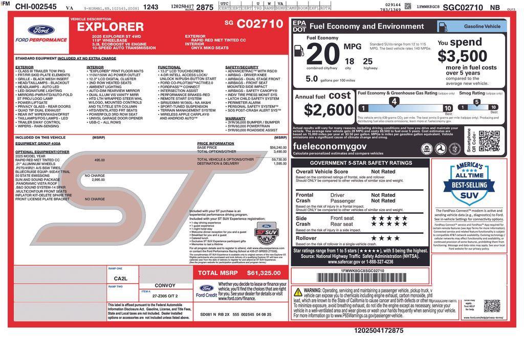 new 2025 Ford Explorer car, priced at $56,943