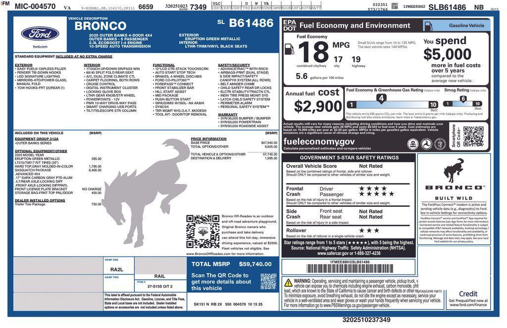 new 2025 Ford Bronco car, priced at $54,040