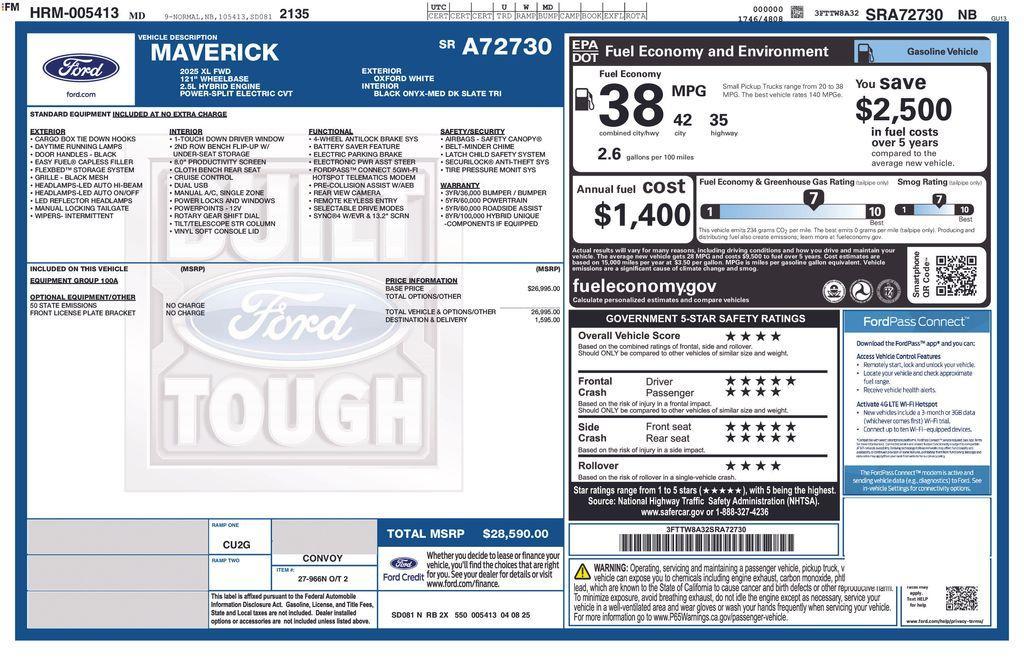 new 2025 Ford Maverick car, priced at $28,590