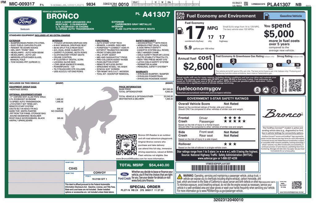 used 2023 Ford Bronco car, priced at $51,200