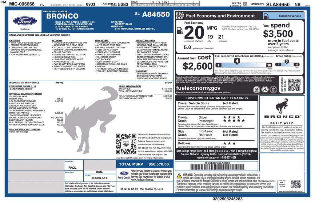 new 2025 Ford Bronco car, priced at $52,561