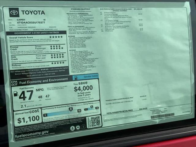 new 2025 Toyota Camry car, priced at $34,134