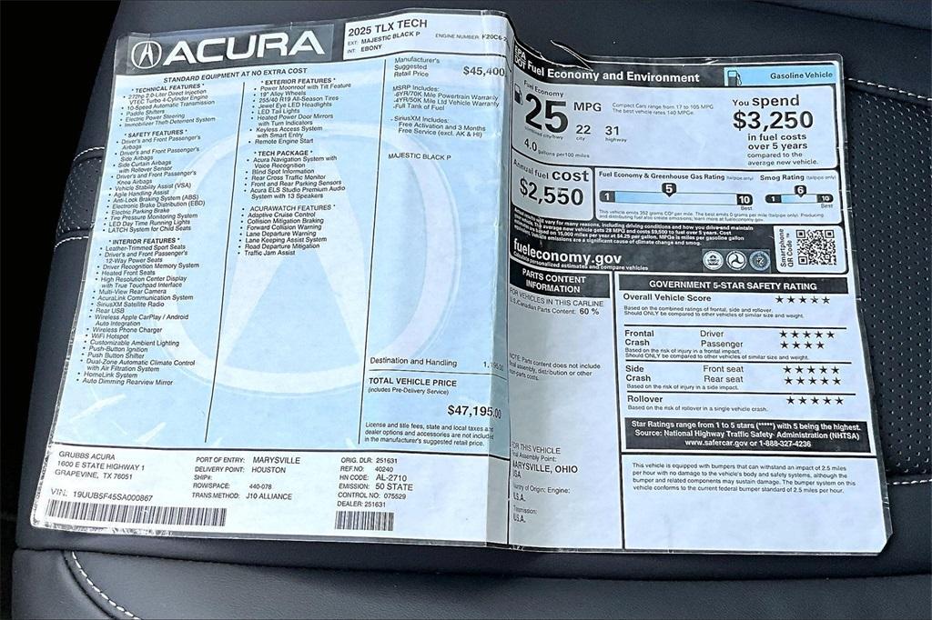 new 2025 Acura TLX car, priced at $47,195