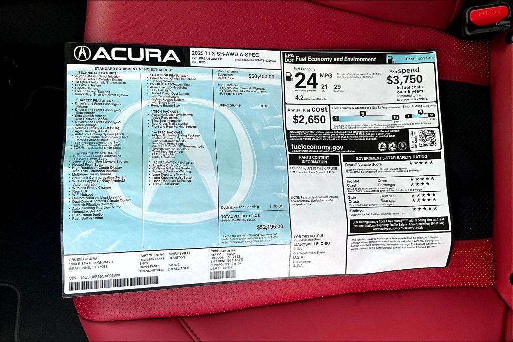 new 2025 Acura TLX car, priced at $52,195