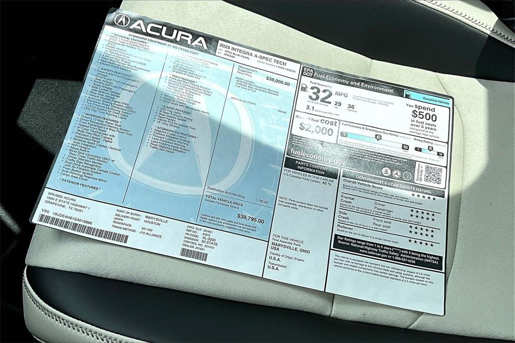 new 2025 Acura Integra car, priced at $39,795