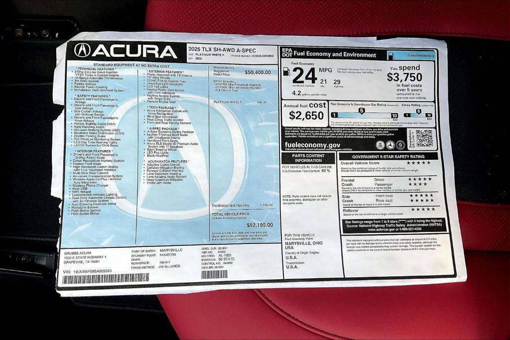 new 2025 Acura TLX car, priced at $52,195