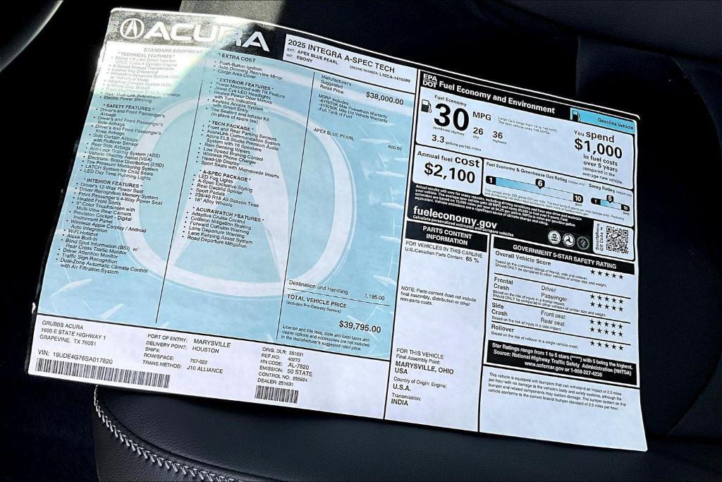 new 2025 Acura Integra car, priced at $39,795