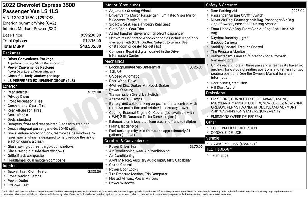 used 2022 Chevrolet Express 3500 car, priced at $31,400