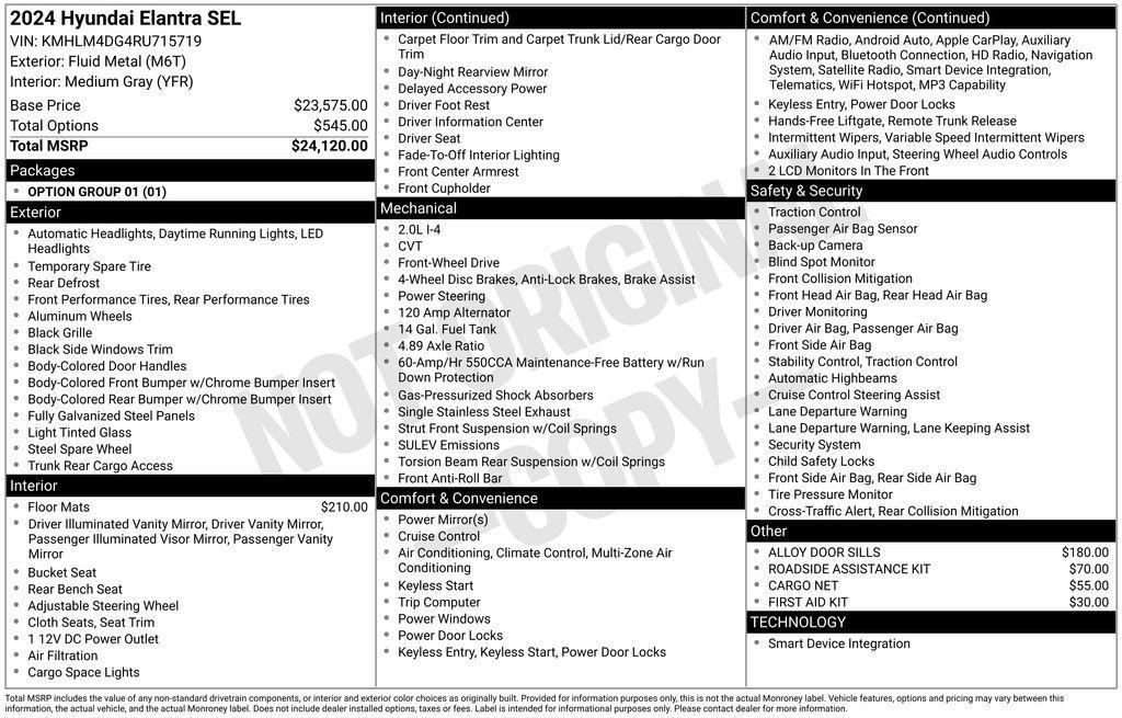 used 2024 Hyundai Elantra car, priced at $20,000
