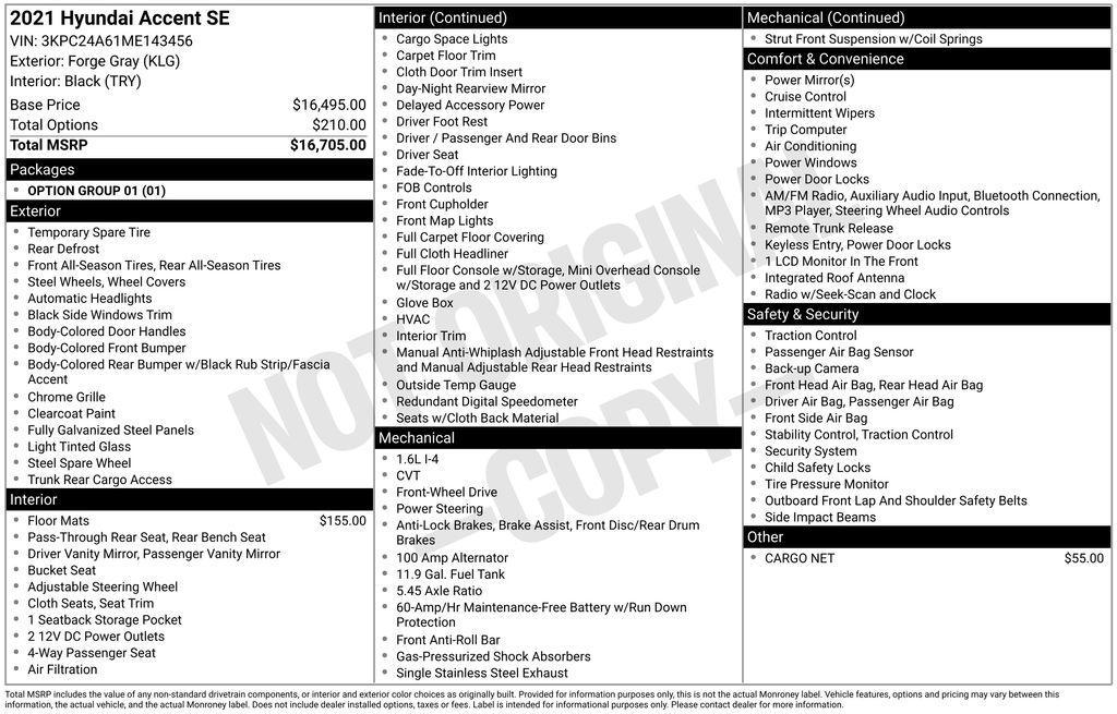 used 2021 Hyundai Accent car, priced at $10,800