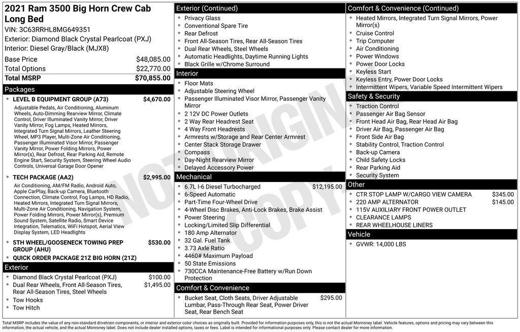 used 2021 Ram 3500 car, priced at $49,000