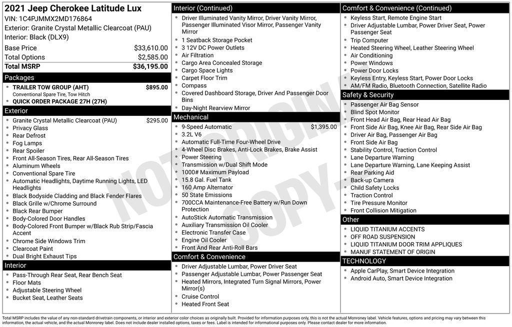 used 2021 Jeep Cherokee car, priced at $20,400