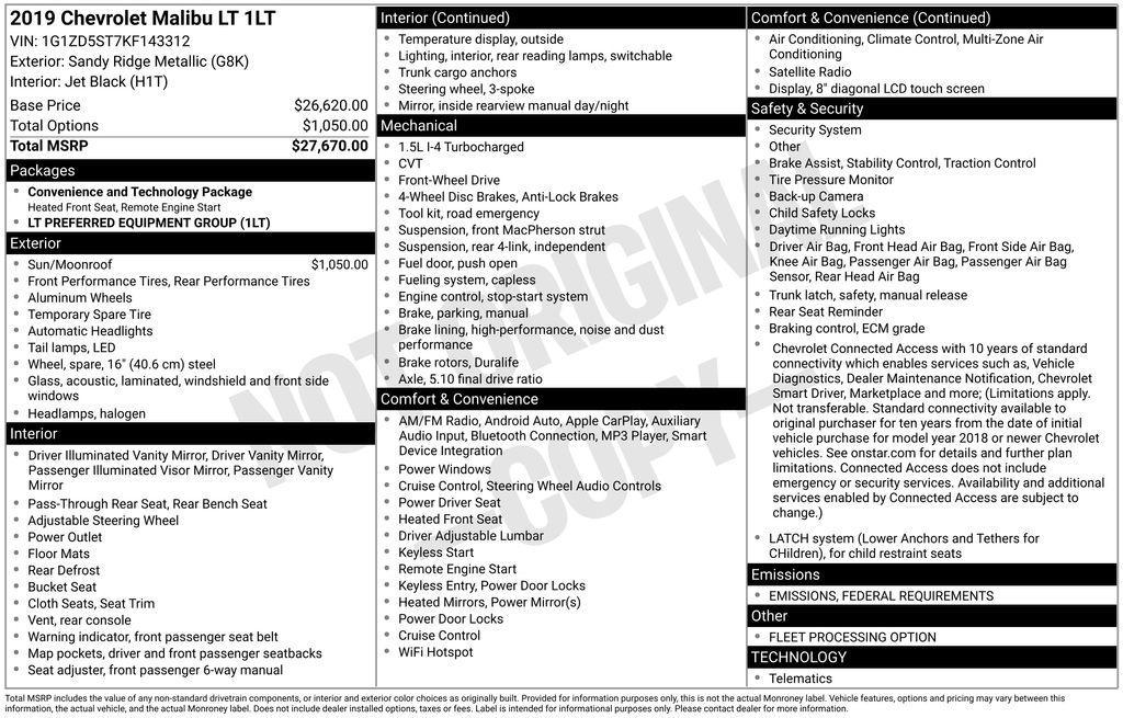 used 2019 Chevrolet Malibu car, priced at $12,500