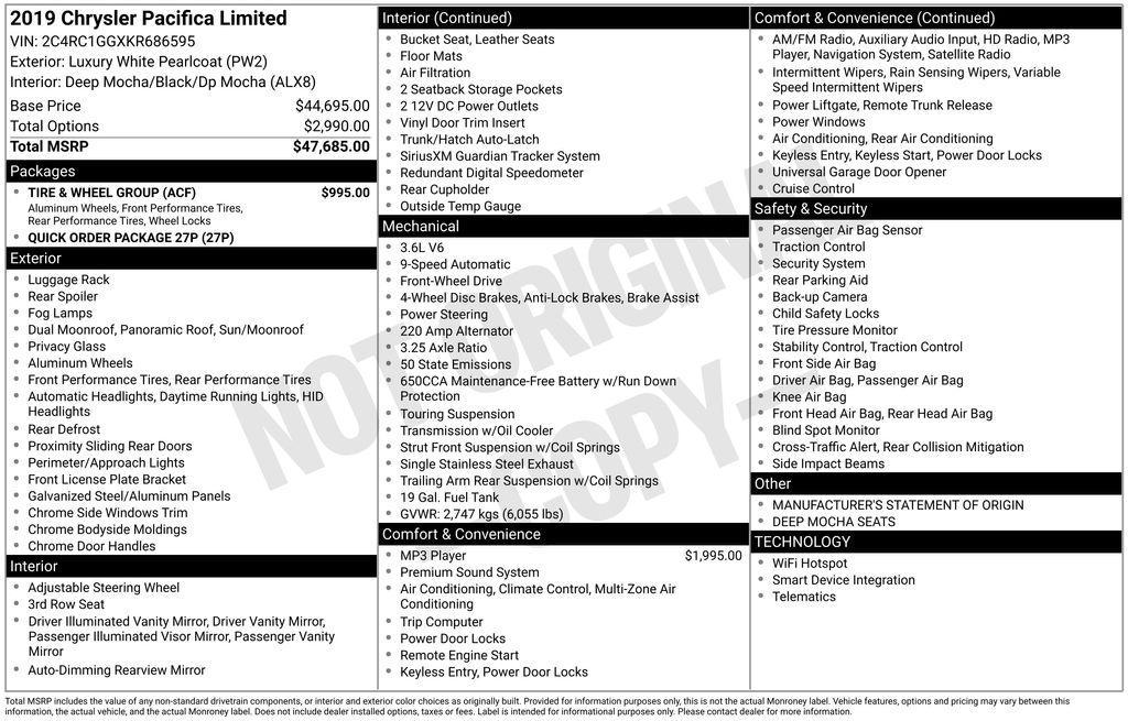 used 2019 Chrysler Pacifica car, priced at $17,000