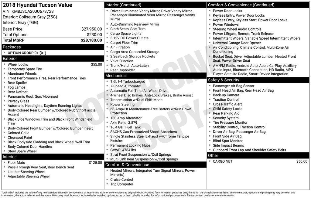 used 2018 Hyundai Tucson car, priced at $15,000