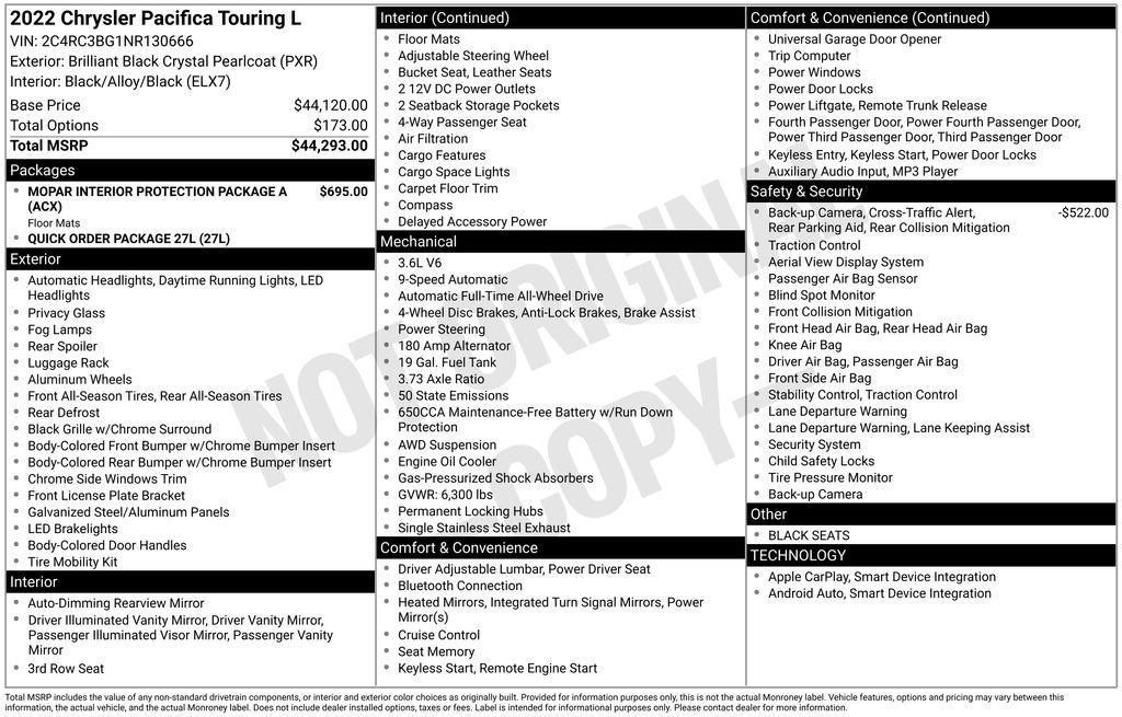 used 2022 Chrysler Pacifica car, priced at $32,500