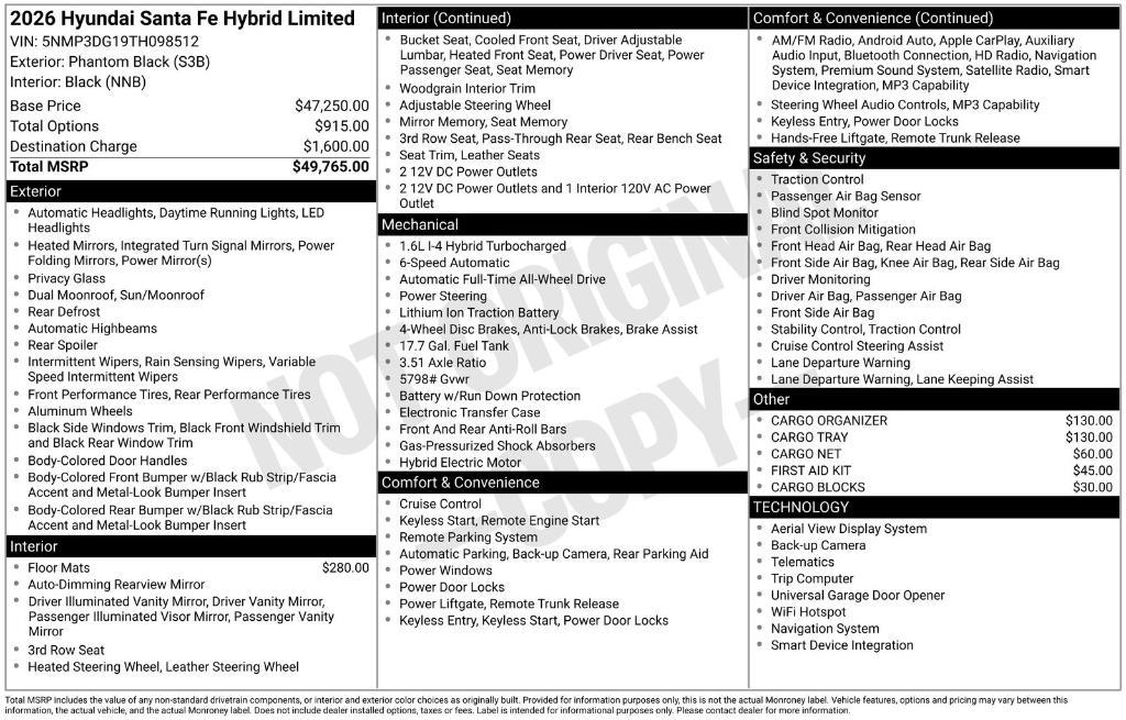 new 2026 Hyundai SANTA FE HEV car, priced at $44,707