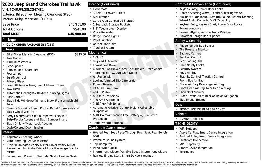 used 2020 Jeep Grand Cherokee car, priced at $24,998