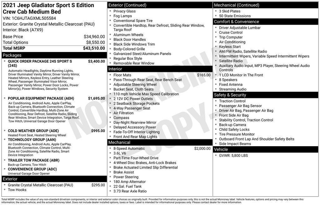 used 2021 Jeep Gladiator car, priced at $30,700