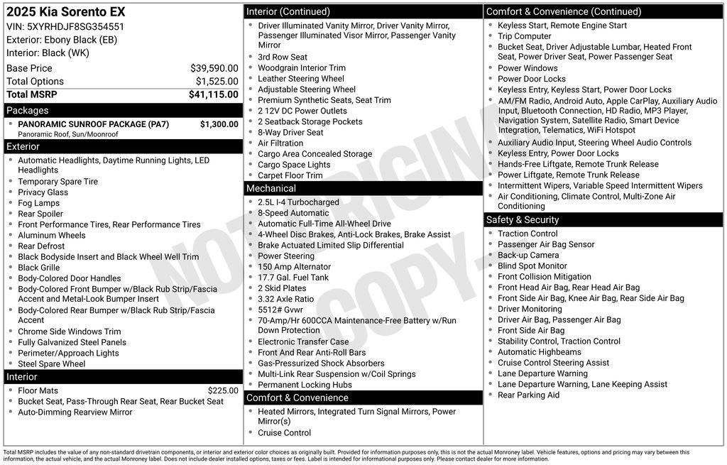 new 2025 Kia Sorento car, priced at $38,784