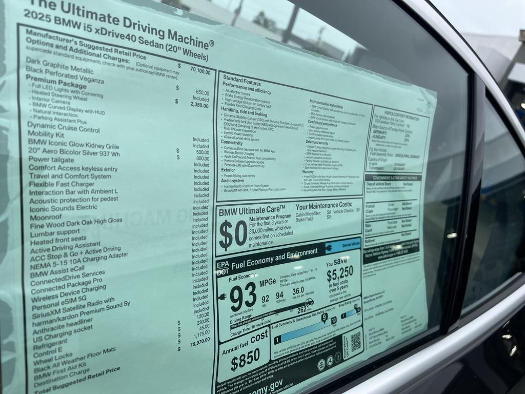 new 2025 BMW i5 car, priced at $75,970