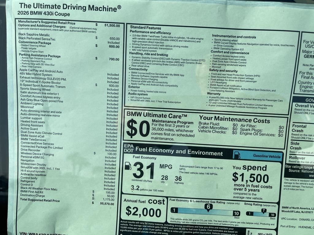 new 2026 BMW 430 car, priced at $55,570