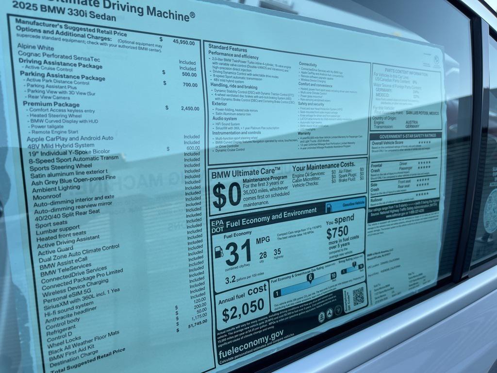 new 2025 BMW 330 car, priced at $51,745