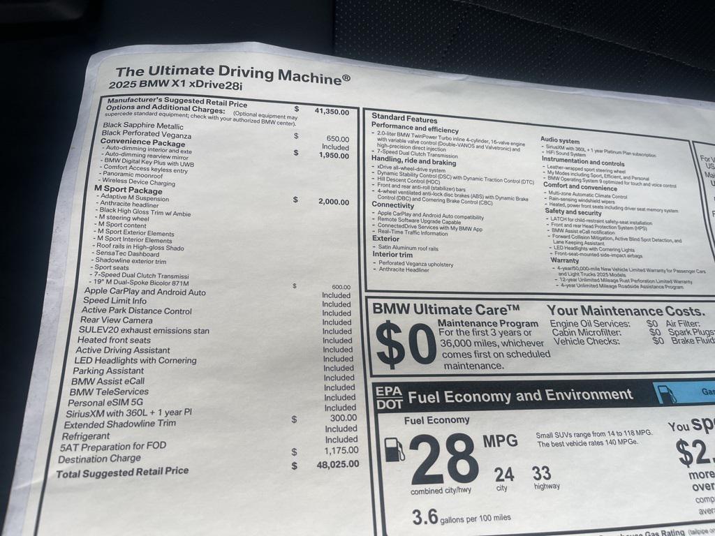 new 2025 BMW X1 car, priced at $48,025
