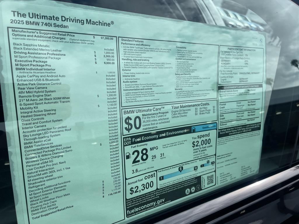 new 2025 BMW 740 car, priced at $118,150